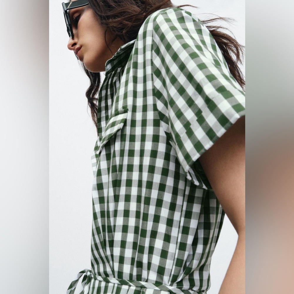 ZARA GINGHAM CHECK SHIRT DRESS ZW COLLECTION - Picture 6 of 9